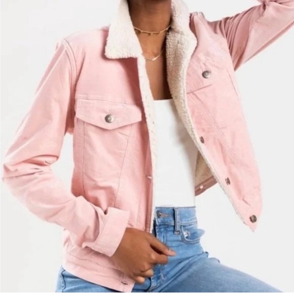 Harper Heritage Jackets & Blazers - Harper Heritage Francesca's Pink Soft Corduroy Sherpa Lined Jacket Size Small
